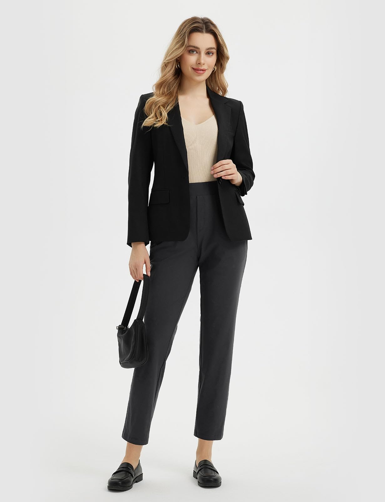 baleaf Pantalones de Golf para Mujer con Trabillas para cinturón, Bolsillos con Cremallera Trabajo Negocios Casuales, UPF 50+