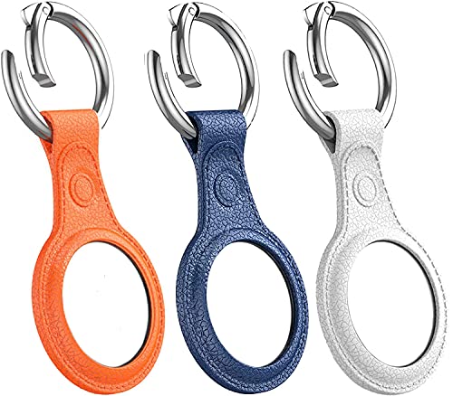 Airtag Ledertasche für Apple Airtag, Airtag Schlüsselanhänger mit Anti-Verloren-Schlüsselring, Hundefinderartikel, Schlüssel, Rucksack, Airtag Zubehör (Orange-Blue-White) Cover