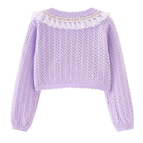 Baby Girl Shrug Cotton Knit Lace Round Neck Button Hollow Out Sweater4