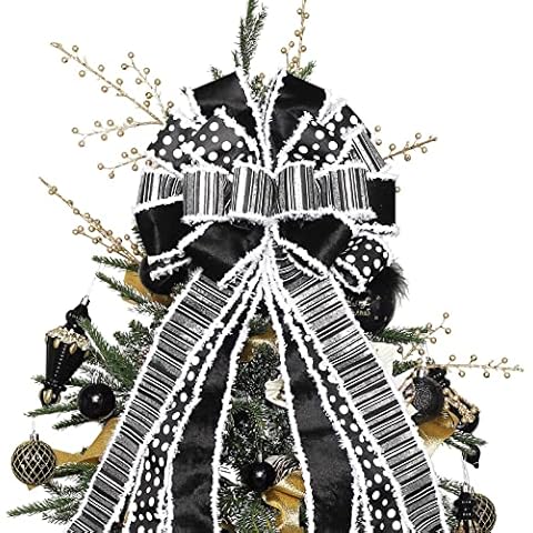 RoseCraft Christmas Tree Topper Bow, 52 X 13 Inch Artificial Xmas Tree Topper Decorations, for Home Wedding Birthday Indoor/Outdoor Thanksgiving Christmas Party Decor - Black. Cover