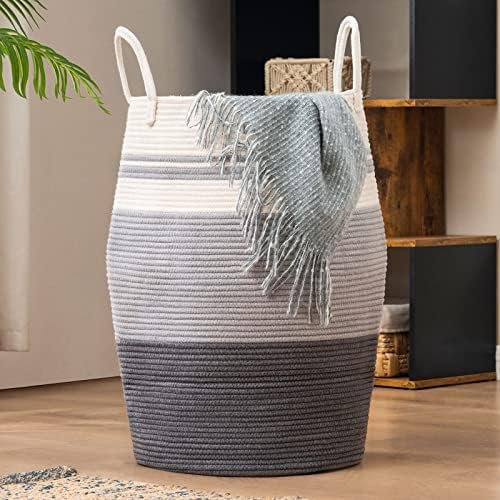 105L Extra Large Laundry Hamper Basket by Fiona's magic, Woven Tall Clothes Hamper for Storage Blanket, Toys and Dirty Cothes in Bedroom and Living Room Organizer, Grey