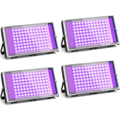 Image of GKT 4 Pack 100W Black Light, UV Light, Black Lights for Glow Party, IP66 Waterproof Blacklight, Suitable for Halloween, Body Painting, UV Paint, Fluorescent Posters