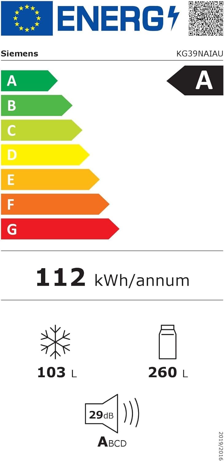 Siemens iQ500 KG39NAIAU Freistehende Kühl-Gefrier-Kombination 363 l Total noFrost hyperFresh LED Beleuchtung 203 x 60 cm Gebürsteter Stahl AntiFingerprint
