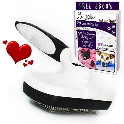 Self Cleaning Dog and Cat Pet Brush, Hair Shedding, Undercoat Slicker Dematting, Grooming with Retractable Bristles and Easy Clean Button