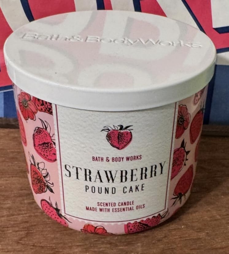 STRAWBERRY POUND CAKE 3 Wick Scented Candle bath & body 14.5 oz candle
