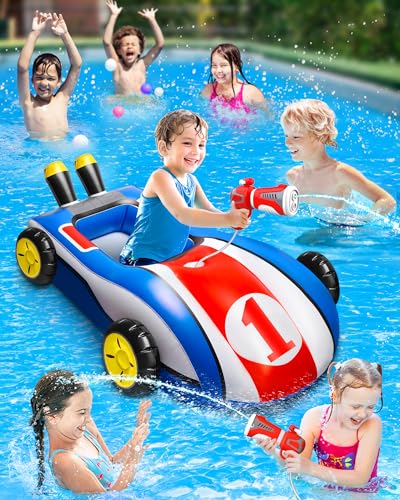 HopeRock Pool Floats Toys for Kids with Water Gun - Inflatable Ride-on Pool Toys for Kids Ages 3-8, Toddler Pool Float, Summer Outdoor Water Pool Games Toys for Boys and Girls