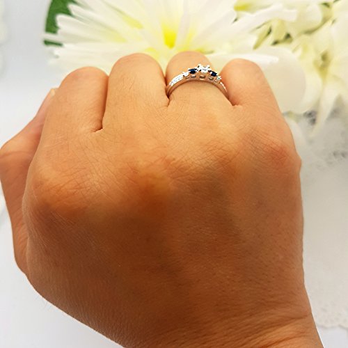 Dazzlingrock Collection 14K Solid Gold Blue Sapphire & White Diamond 5 Stone Bridal Engagement Ring Set4