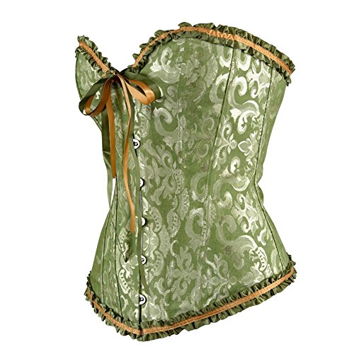 Blidece Women's Boned Lace Up Corset Satin Overbust Corset Plus Size Bodyshaper Top Green 6X-Large #TOP4