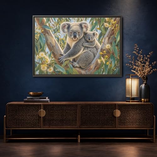 Toile koala gris et vert grand format mural horizontal 120x80