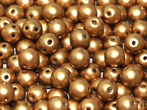 50 Pieces RounDuo Beads - Czech Round Pressed Beads with Two Holes, Ø 5mm, Aztec Gold (Crystal Bronze Pale Gold)