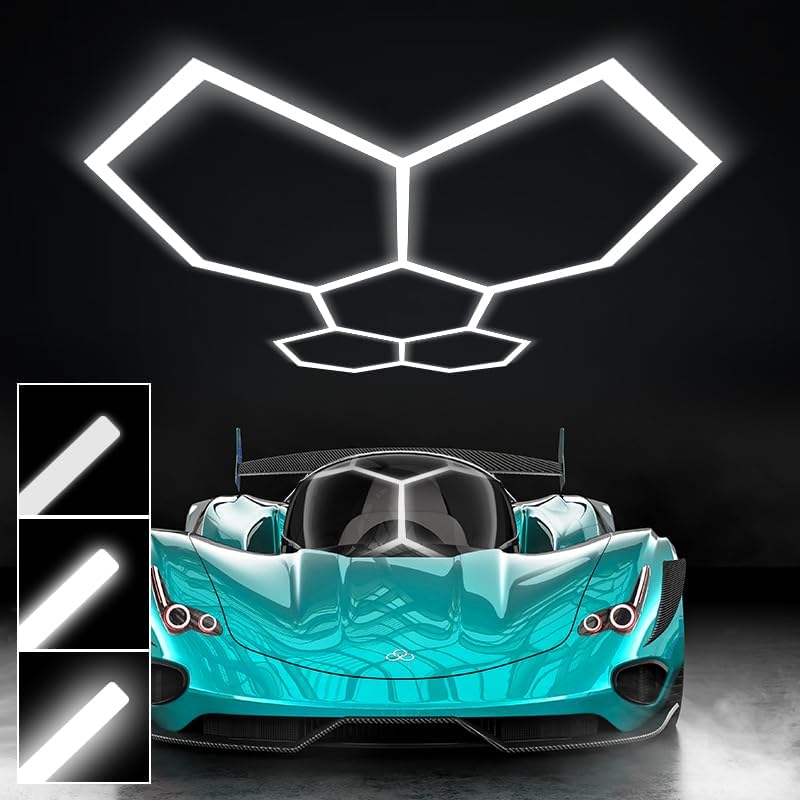 Hexagon Garage Lights, 3 Niveles de Ajuste de Brillo Led de 25 Paquetes, 216W, 25920LM, Luzes de Techo para Garaje, Centro Comercial, taller y Detallado de Coches