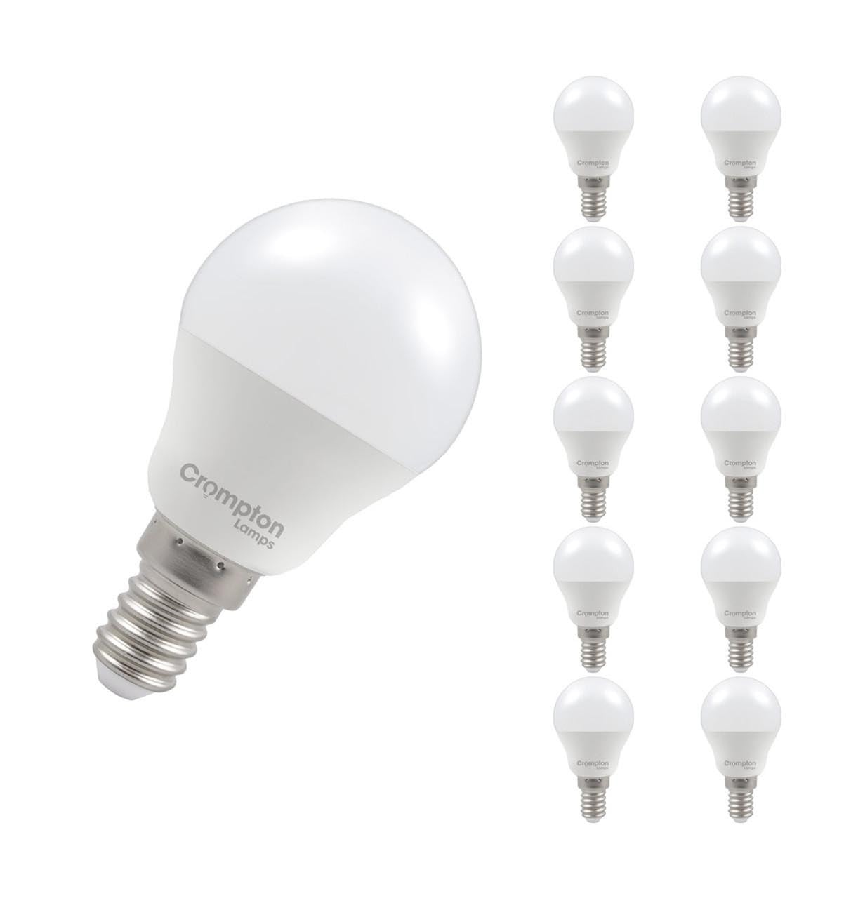 Crompton Lamps Golfball LED E14 Bulb | 4.2W = 40W Equivalent | Cool White 4000K | Energy Efficient | Small Screw Lightbulb | Long Life 15,000-Hrs | Dimmable Bulbs for Lamps | 10-Pack