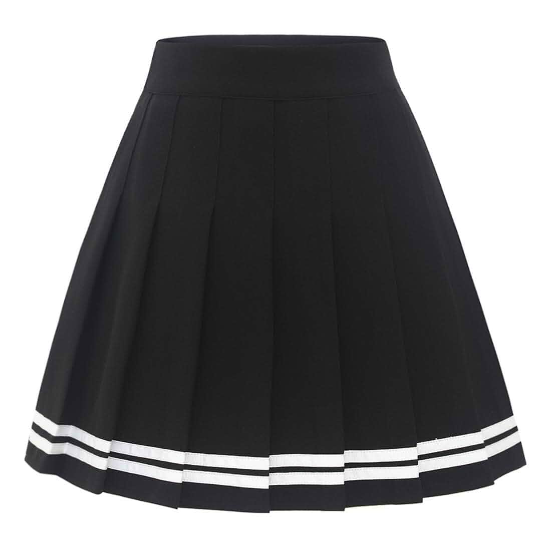 Womens Pleated Skirts High Waist Mini Tennis Skater Skirt School Uniform Outfits for Women, Plaid and Basic Skirts Cheerleader Skirt, Elastic Waist, A-Line, Versatile Casual Wear
