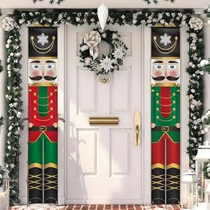 GEBETTER 2Pcs Pancartas Decoración Navidad Puerta Entrada Cascanueces Soldado Bandera Navideña Pared Cartel Tela Banner Colgante Exterior Interior Adorno Hogar Casa Porche 180 * 30 cm (Cascanueces)