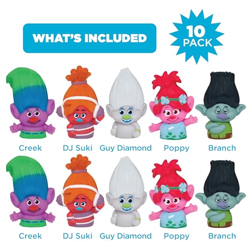 NBC Universal Trolls Bath Finger Puppets, 10 Pc - Party Favors, Educational, Bath Toys, Story Time, Beach Toys, Playtime, Stocking Stuffer