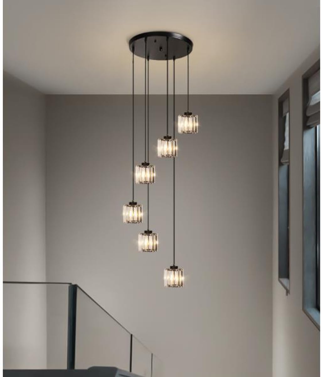 Nowoczesny luksusowy żyrandol LED - 8 czarno-złotych kryształowych lamp do salonu willi i dwupoziomowych schodów, kreatywny nastrojowy design oświetlenia (8 czarnych główek)