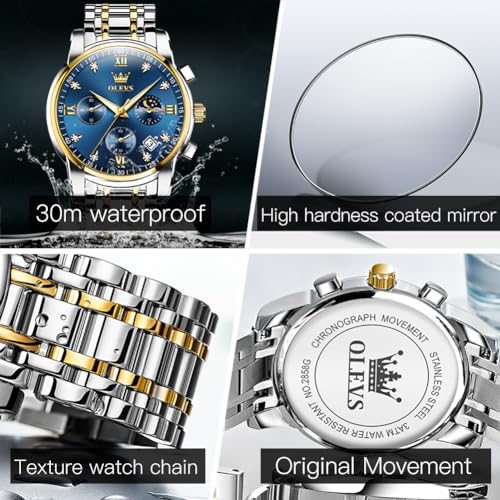 Image of OLEVS Mens Watches Chronograph Business Dress Quartz Stainless Steel Waterproof Luminous Date Wrist Watch