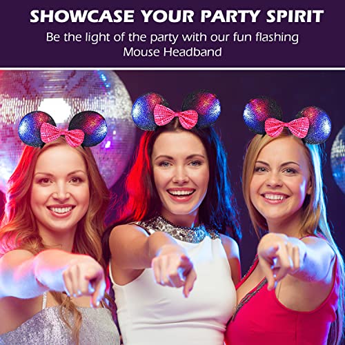 Light Up Led Flashing Mouse Head Ears Headband Costume (Black) #TOP3