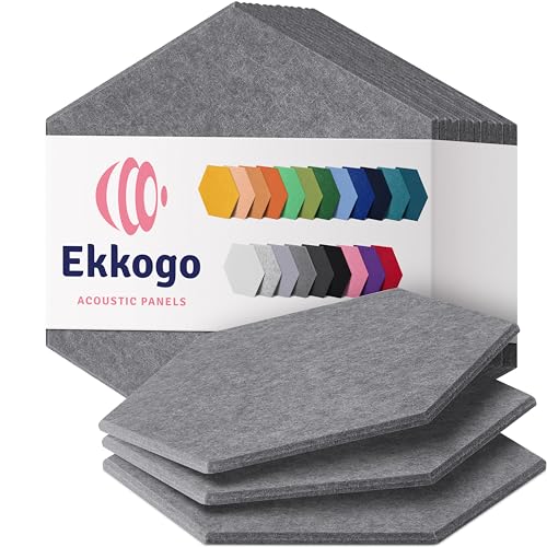 Image of Acoustic Panels 12-Pack - 12 inchX10.4 inchX0.4 inch Sound Panels - High Density Sound Dampening - Pebble Gray Hexagon