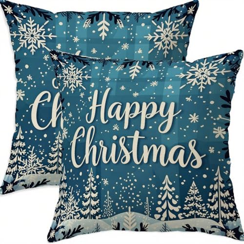 Housse coussin 70x70cm en lin de qualité pour une déco de Noël réversible