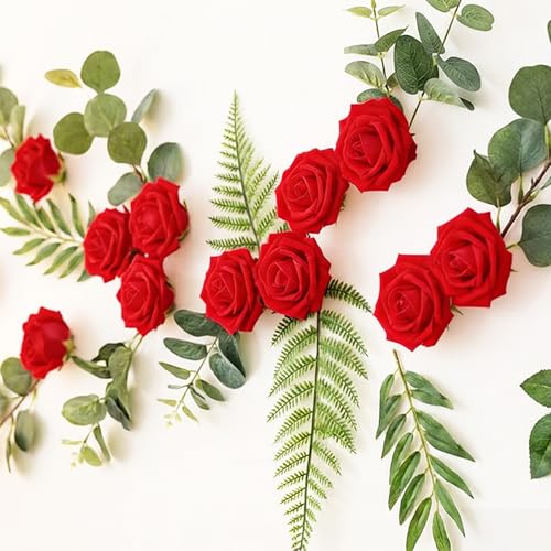 Image of 100Pcs Real Looking Bright Red Artificial Rose Flower Heads, Foam Fake Roses for DIY Wedding Decorations Baby Shower Centerpieces Home Party Valentine's Day Mother's Day Decor