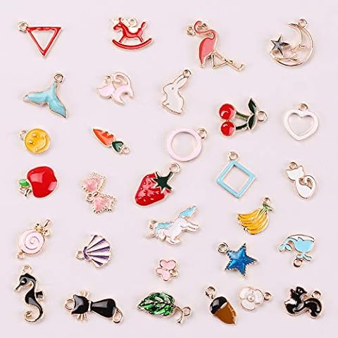 Seatecks 30Pcs Charms Pendants Assorted Animal Fruit Gold Plated Enamel Pendants Necklace Bracelet Earring Charms Decorations for DIY Jewelry Making and Crafting(A) Cover