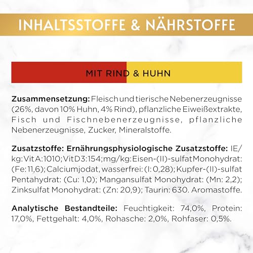 Gourmet Gold Raffiniertes Ragout Duetto Katzenfutter nass, Rind und Huhn, 12er Pack (12 x 85g)