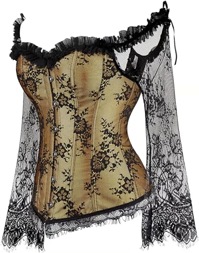 Image of Women's Lace up Gothic Jacquard Shoulder Straps Tank Overbust Shaper Corset Bustiers Top