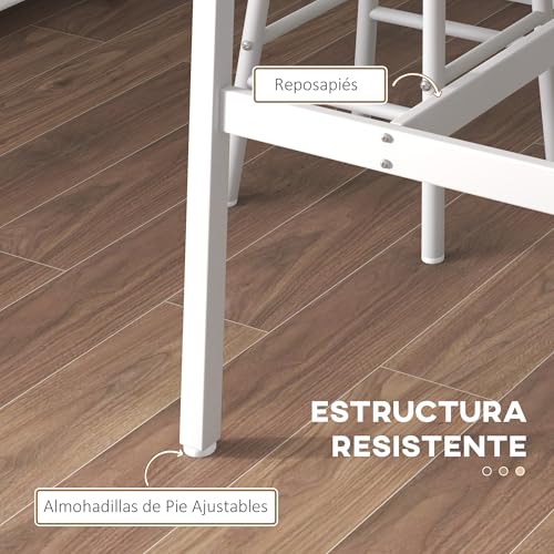 HOMCOM Conjunto de Mesa Alta de Bar Con 2 Taburetes para Cocina y Comedor - Marco de Acero Estilo Industrial - Natural y Blanco - imagen 5