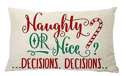 ZYCH Naughty or Nice Decisions Cotton Linen Square Throw Pillow Case Cushion Cover 12 x 20 Throw Pillow Covers