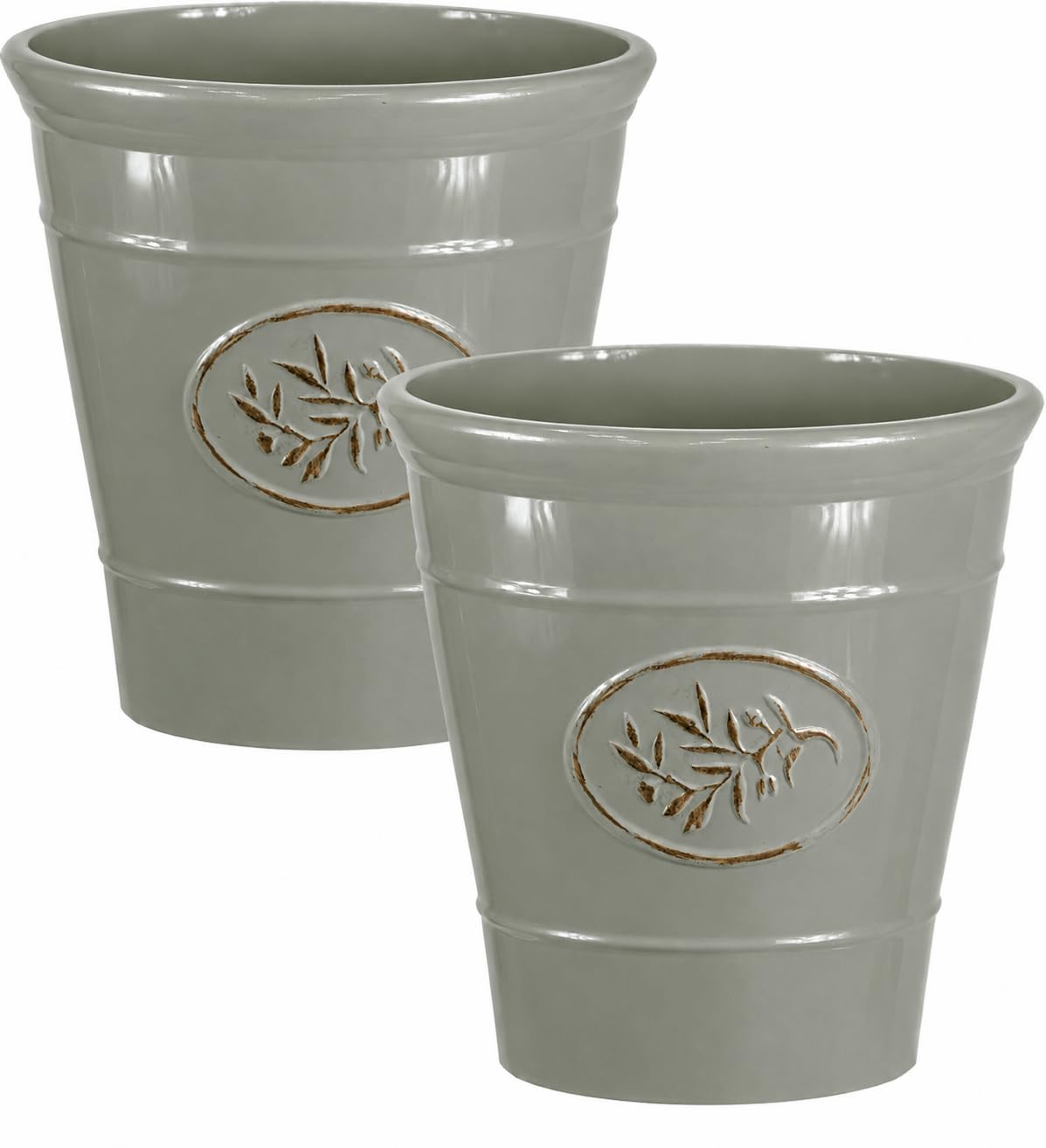 Muddy Hands Grey Small Large Olive Plastic Plant Pot Decorative Outdoor Garden Flower Herb Tree Planter (2, 14 Litre)
