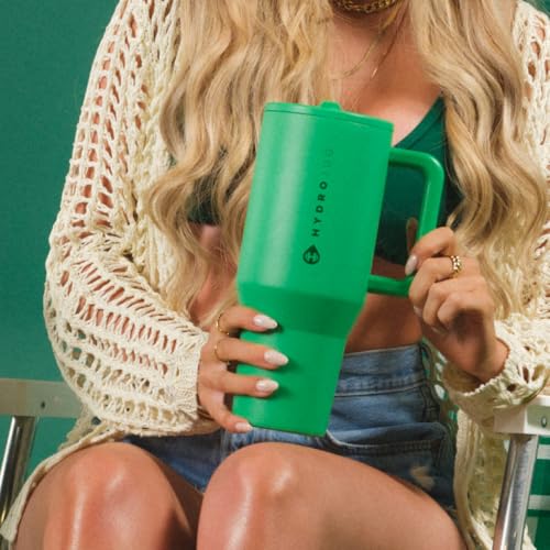 Image of HydroJug Traveler - 32 oz Water Bottle with Handle & Flip Straw - Fits in Cup Holder, Leak Resistant Tumbler-Reusable Insulated Stainless Steel & Rubber Base - Gifts for Women & Men, Clover