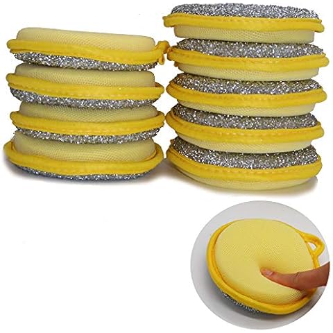CAMSTIC Dual Action Kitchen Cleaning Microfiber Scouring Scrubber, Round Dish Washing Sponge, 10 Pack (Yellow) Cover