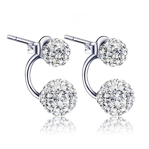 Women Crystal Rhinestone Ear Jacket Earrings Double Ball Drop Ear Stud Earrings Jewelry Gift (6mm+10MM)