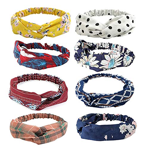 PROJEWE 8-15 Pack Boho Bandeaux pour Femmes Filles Fleur Imprimé Rétro Bande de Cheveux Elastique Stretchy Head Wrap Mignon Cheveux Accessoire Bandeau Yoga Les Sports Lave Ton Visage Cover