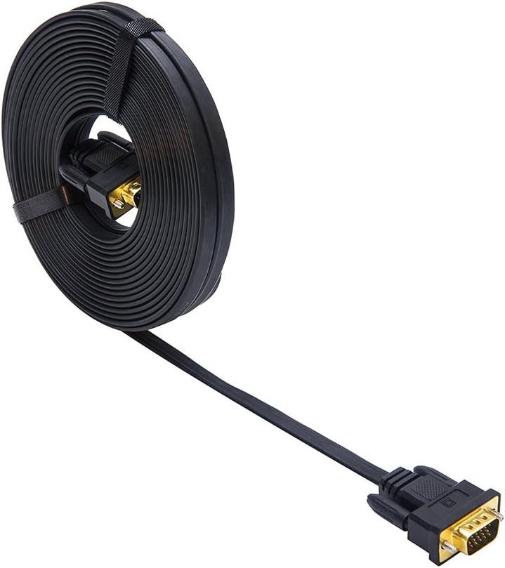 DTECH 10m Ultra Thin Flat Computer Monitor VGA Cable Long 32 Feet Male to Male 15 Pin Connector Standard SVGA Wire Black