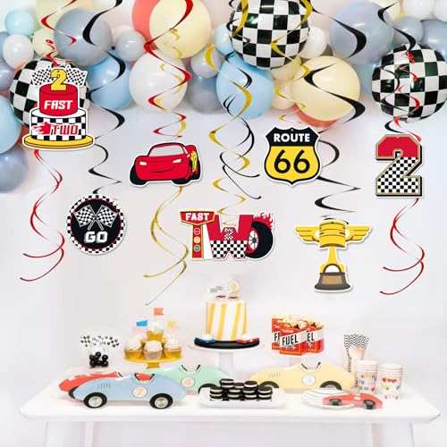 Image of Black Red Yellow 2nd Birthday Hanging Swirl Decorations-Race Car Ceiling Streamers,Race Car Theme Party Supplies,Party Favors(38 Pcs)