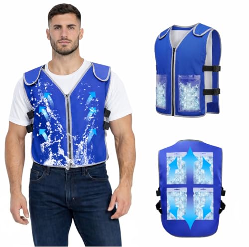 PANGTIKU Cooling Vest With Reusable Gel Ice Packs for Men Women - Adjustable Ice Reflective Vest Cool Jacket for Working in the Hot Weather