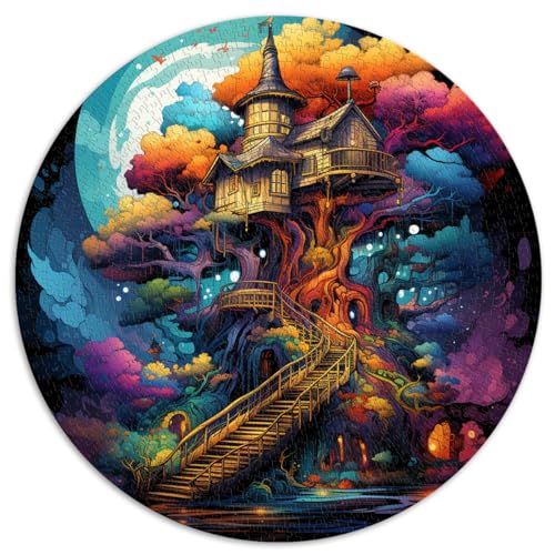 1000 pièces Puzzles Adultes Enfants, cabane dans Les Arbres dans Les Bois Puzzles Ronds créatifs, Adultes Enfants à partir 12 Ans Puzzles en Carton Apprentissage Jou s éducatifs Jeux Famille 。