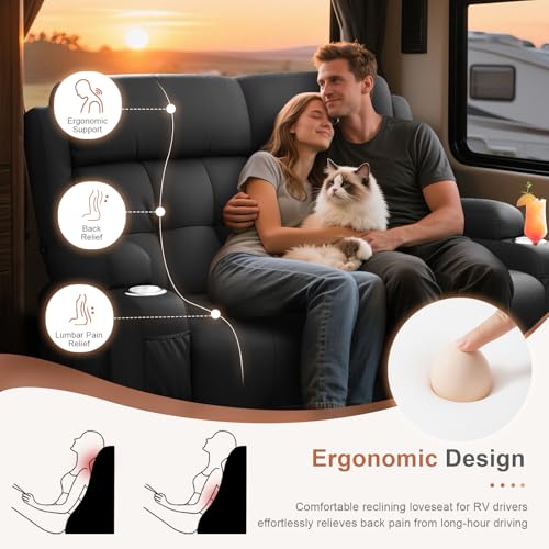 Image of Loveseat Recliner Sofa, Home Theater Seating with Massage, Reclining Loveseats with Console, Wall Hugger RV Couch Movie Theater Chairs, RV Furniture Sofas with USB, Cup Holders, Drawer for Gaming Room