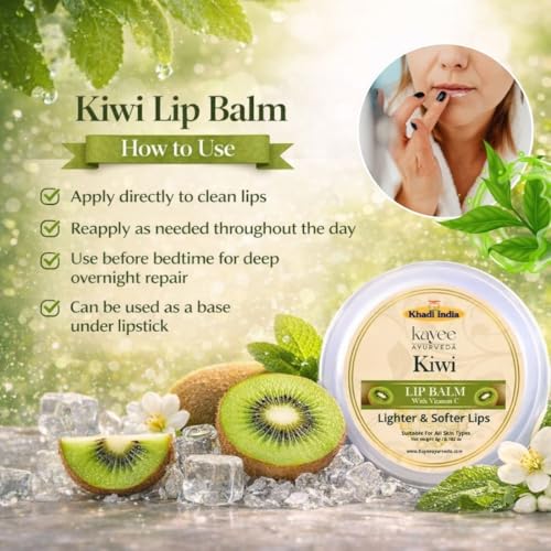 Image of Khadi Natural Lip Balm for Men and Women | Deep Conditioning Lip Treatment with Shea Butter & Almond Oil | Prevents Dryness and Keeps Lips Soft All Day (Kiwi)