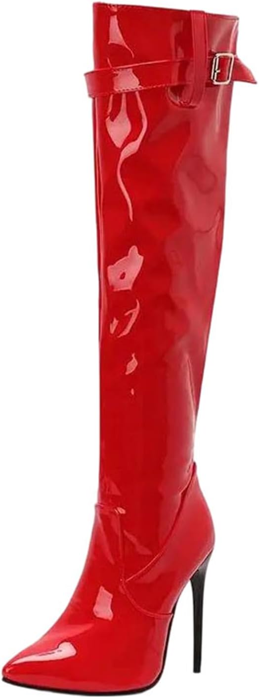 Women's Over-The-Knee Boots Sexy Fashion Party Style with A Round Toe High Stiletto Heel Platform and Belt Buckle Detail