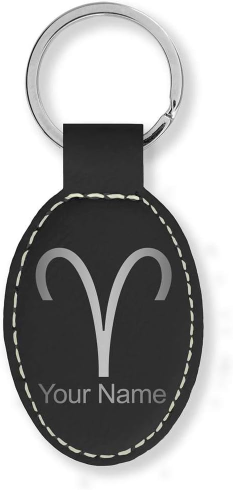 Oval Keychain, Zodiac Sign Aries, Personalized Engraving Included