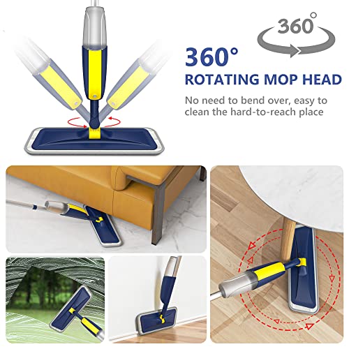 Spray Mop for Cleaning Floors, HOMTOYOU Microfiber Floor Mop Dry Wet Mop with 2 Refillable Bottles and 4 Washable Pads 360° Rotatable Cleaning Mop for Home Kitchen Hardwood Laminate Wood Tiles - Image 5