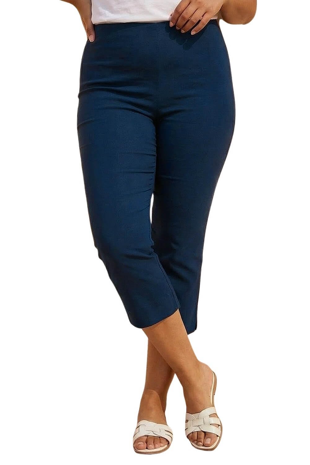 Roman Women's Midnight Curve Cropped Elastic Waist Stretch Trouser In Size 22-24