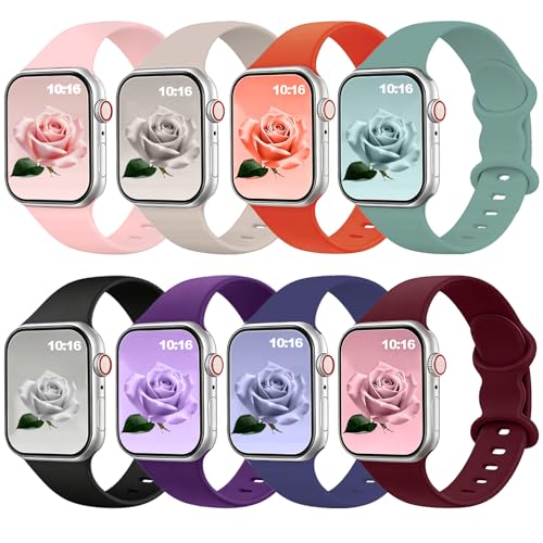 Image of 8 Pack Bands Compatible with Apple Watch Band 38mm 40mm 41mm 42mm 44mm 45mm 46mm 49mm for Women Men, Soft Silicone Sport Strap for iWatch Series Ultra 11 10 9 8 7 6 5 4 3 2 1 SE /SE 2nd /SE 3nd