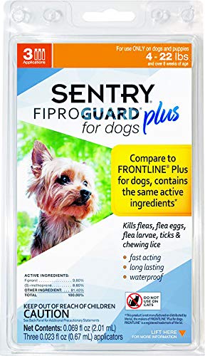 Sergeant's Fiproguard Plus 3 Month Supply 4-22 Lb. Dog Flea Lice Ticks Protection #TOP4