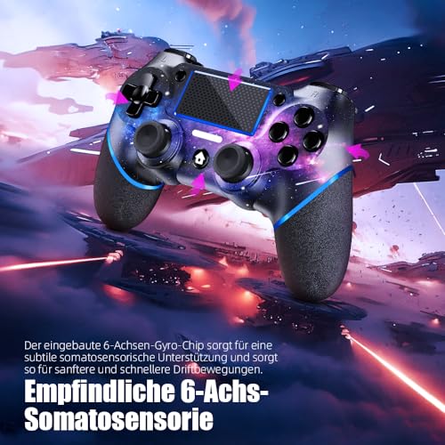 Wireless Controller für PS4, Game Controller kompatibel mit PS4/Pro/Slim/PC Gamepad mit Turbo/Zurück Taste/Dual Vibration/6-Achsen Gyro Sensor/Touchpanel – Bild 4