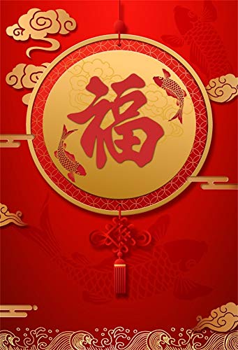 Baocicco 3x5ft Red Happy Chinese New Year Backdrops for Photography Chinese Classical Theme Spring Festival Backdrop Chinese Year Backdrop Good Fortune Blessing Chinese Pendant Background Props