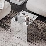 Ptgbifq Mirrored Acrylic Cube End Table, Modern Square Side Table, Light Small Accent Night Stand for Living Room, End Table for Home Decor, Photography Props and Art Display(Silver,30cm/11.8in)